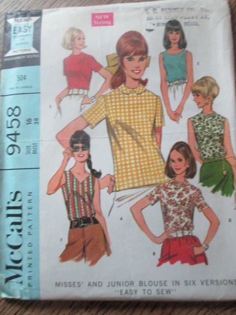 Sewing Pattern Blouse, Vintage Blouse Pattern, Blouse Top Pattern, 70s Blouse, 1960 Fashion, 60s And 70s Fashion, Sixties Fashion, Vogue Sewing, Vogue Sewing Patterns