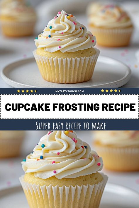 I love making this super easy cupcake frosting that takes my baked treats to the next level! With just a few simple ingredients, you can whip up this creamy and delightful frosting that pairs perfectly with cupcakes. Plus, don't forget to add some colorful sprinkles for that extra fun touch! Quick Cupcake Frosting, Homemade Cupcake Icing Easy, How To Make Your Own Frosting, Stiff Frosting For Cupcakes, Home Made Icing For Cupcakes, Icing For Cupcakes Easy, Cupcakes Frosting Recipes, Homemade Frosting For Cupcakes, Cupcake Frosting Recipe Easy