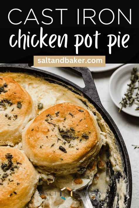 Cast Iron Chicken Pot Pie, Skillet Pot Pie, Small Batch Cooking, Batch Cooking Recipes, Cast Iron Chicken, Chicken Pot Pie Filling, Pot Pie Filling, Iron Skillet Recipes, Canned Biscuits