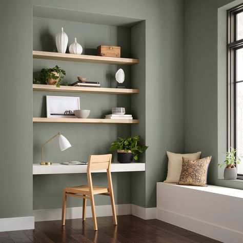 Sherwin-Williams Unveiled Its 2022 Color of the Year—and It's the Refreshing Shade We All Need Evergreen Fog, Sage Green Paint Color, Office Paint Colors, Sage Green Paint, Shoji White, Office Paint, Sherwin Williams Colors, Dekorasi Kamar Tidur, Green Paint Colors