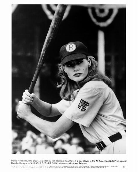 Geena Davis as Dottie Hinson in "A League of Their Own" Penny Marshall, Baseball Movies, No Crying In Baseball, A League Of Their Own, League Of Their Own, Geena Davis, Sports Movie, The Boogeyman, Baseball Girls