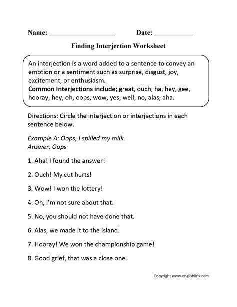 Interjection Worksheets Interjections Worksheet, Parts Of Speech Exercises, Communicative Language Teaching, Ged Study, Speech Worksheets, Middle School Reading Comprehension, Conjunctions Worksheet, Part Of Speech Noun, Fun Math Worksheets