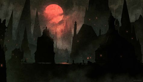 ArtStation - Yharnam ( Bloodborne ), Anato Finnstark Bloodborne Concept Art, Shadow Knight, Fantasy Things, Bloodborne Art, Dark City, Cosmic Horror, 다크 판타지, Bloodborne, Blood Moon