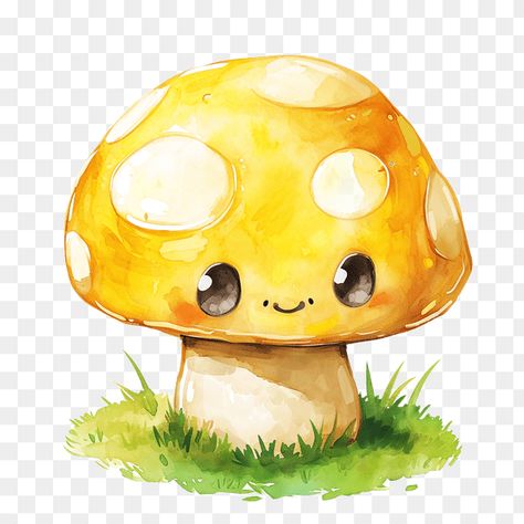 Cute Yellow Mushroom Watercolor Clipart Mushroom Watercolor, Mushroom Clipart, Yellow Mushroom, Kawaii Clipart, Cartoon Tiger, Cartoon House, Party Flags, Spiral Shape