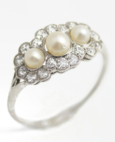 Edwardian pearl & diamond ring Pearl Diamond Ring, Pearl And Diamond Ring, Right Hand Rings, Calcium Carbonate, Vintage Jewels, Pearl Diamond, Ancient Egypt, Pearl Ring, Pearl Jewelry