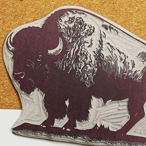 Mark Wilkinson on Instagram: "Last year’s bison print, inspired by our lengthy road trip to Yellowstone… . . . #bison #buffalo #yellowstone #yellowstonenationalpark #linocut #linocutprint #linoprint #printmaking #printmaker #linogravure #linograbado #linografia #linolschnitt #linoldruck #inkshedpress #art" Bison Aesthetic, Buffalo Sketch, Bison Illustration, Buffalo Illustration, Rodeo Ideas, Bison Photography, Bison Print, Etching Designs, Buffalo City