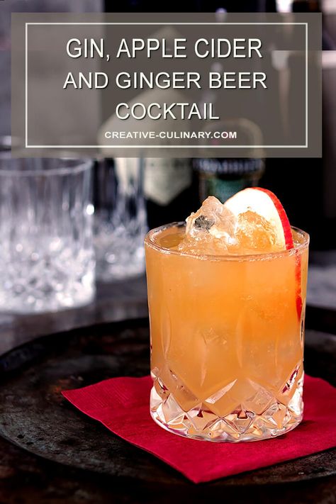 Gin, Apple Cider and Ginger Beer Cocktail Combines gin, apple cider, lemon juice and ginger beer in an ice cold beverage garnished with nutmeg. Beer Cocktail Recipes, Ginger Beer Cocktail, Beer Cocktail, Coctails Recipes, Cider Cocktails, Gin Recipes, Gin Drinks, Beer Cocktails, Fall Cocktails