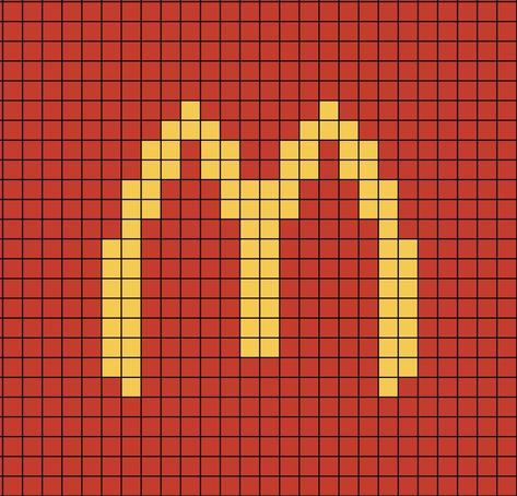 A pixel art template of the McDonald's logo from 2018. It's currently present as I'm writing this. Sewing Logo Design, Sewing Logo, Hamma Beads Ideas, Knitted Toys Free Patterns, Craft Logo, Colorful Paintings Acrylic, Diy Perler Bead Crafts, Tapestry Blanket, Pixel Crochet