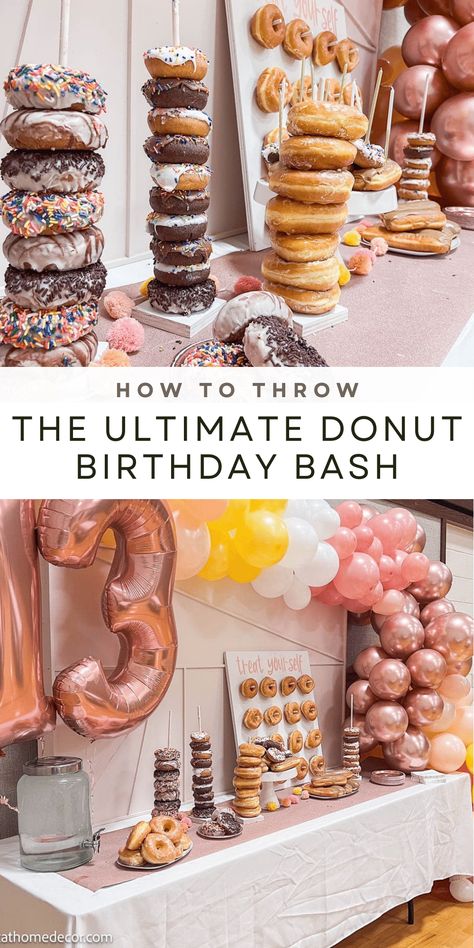 Celebrate in style with these donut birthday party ideas that all the kids will love. Get ideas for cute decor, treats and activities. Donut Holes Party, Cake Donut Ideas, Donuts Birthday Party Ideas, Donut Birthday Cake Ideas, Donut Birthday Party Food, Donut Birthday Party Ideas, Donut Birthday Party Decorations, Donut Birthday Cake, Donut Party Decorations