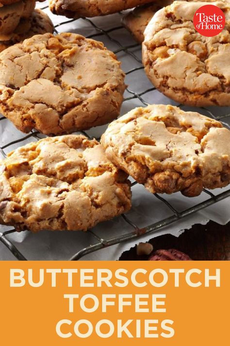 Butterscotch Toffee Cookies Butterscotch Toffee Cookies, Butterscotch Toffee, Toffee Cookie Recipe, Cookie Stand, Toffee Cookies, Köstliche Desserts, Cake Mix Cookies, Cookie Desserts, Yummy Cookies