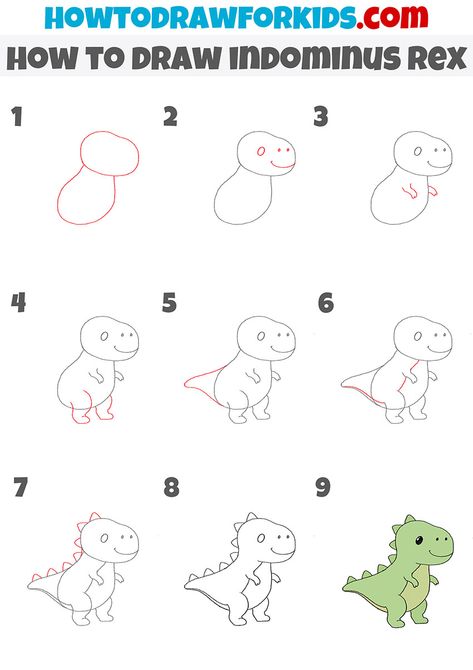 how to draw indominus rex step by step Cute Dinosaur Drawings Easy, Drawing Dinasours, How To Draw Trex Dinosaur, Drawing Ideas Easy Dinosaur, How To Draw A Trex Dinosaur For Kids, Trex Dinosaur Doodle, Simple Trex Dinosaur Drawing, How To Draw A T Rex Easy, Basic Dinosaur Drawing