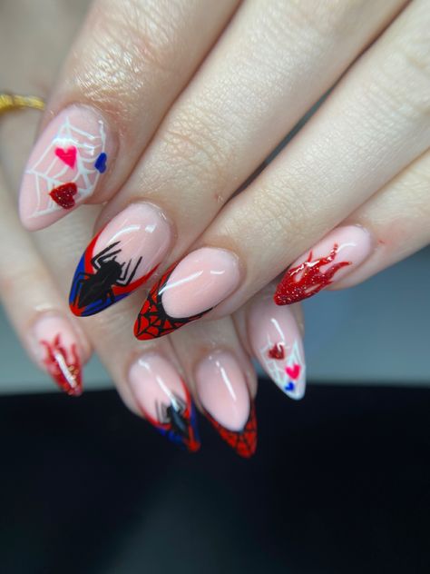 Spider Man Nails, Superhero Nails, Marvel Nails, Band Nails, Hippie Nails, Square Nail Designs, Simple Gel Nails, Really Cute Nails, Acrylic Nails Coffin Pink