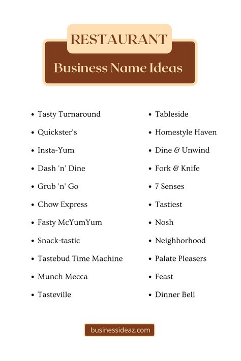 Restaurant Business Name Ideas That Suit Your Menu - Business Ideaz Unique Cafe Name Ideas, Unique Restaurant Name Ideas, Catering Business Names, Food Business Name Ideas Catchy, Chinese Restaurant Names, Restaurant Names Ideas, Food Business Name Ideas, Cafe Names Ideas, Burger Names