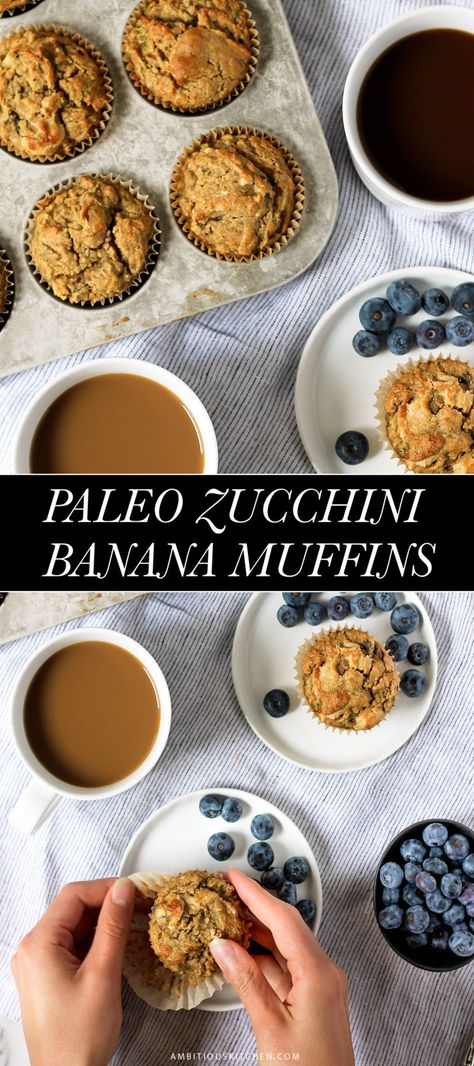 Paleo Zucchini Muffins, Gluten Free Zucchini Muffins, Banana Zucchini Muffins, Banana Zucchini, Paleo Zucchini, Muffins Blueberry, Zucchini Banana, Sunflower Butter, Paleo Banana