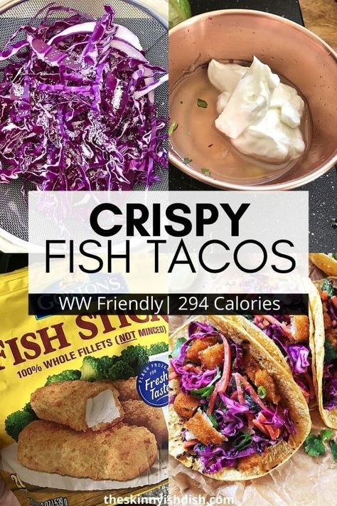 These Crispy Fish Tacos with a fresh, crunchy slaw are the perfect fast & healthy weeknight dinner! With the help of Gorton’s Fish Sticks from the freezer section, it’s perfect for a quick, fresh, and delicious meal! #fishtacos #gortonsseafood #ww Crispy Fish Tacos, Fish Tacos With Cabbage, Skinnyish Dish, Ww Food, Frozen Fish, Crispy Fish, Smart Points Recipes, Crispy Tacos, Ww Freestyle