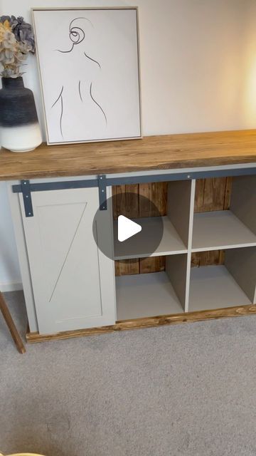 DIY Mum - Kayleigh Sherbourne on Instagram: "IKEA KALLAX transformation  This one is in my mum and dads house so I get to see it all the time.   I learnt a lot on this flip, lots of things I did different the second time round using the steel and barn doors. I countersunk the screws the second time around and used black screws so they weren’t so obvious.   #ikea #ikeahackersofficial #ikeahacksdiy #ikeakallax #ikeakallaxhack #ikeahome #ikeauk #furnituremakeover #furnitureflip #upcycledfurniture #upcycling" Ikea Kitchen Ideas 2024, Kallax Transformation, Ikea Kallax Ideas, Annex Ideas, Cupboard Ideas, Ikea Uk, Kallax Hack, Ikea Kallax Hack, Studio Loft