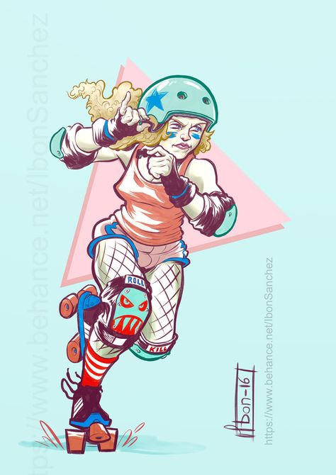 Roller Derby Drawing, Roller Skating Pictures, Skateboard Illustration, Roller Derby Art, January Theme, Roller Derby Girls, Girls Roller Skates, Derby Girl, Roller Skaters