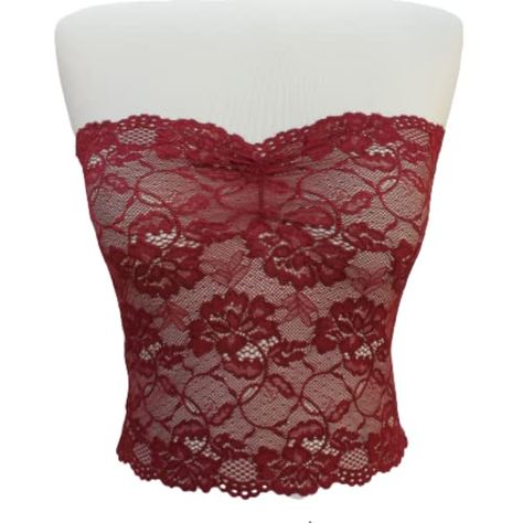 Burgundy See Through Floral Elastic Lace Tube Top Lace Tube Top, Low Cut Dresses, Lace Accessories, Tube Tops, Costumes Ideas, Backless Top, Burgundy Floral, Amazon Handmade, Elastic Laces