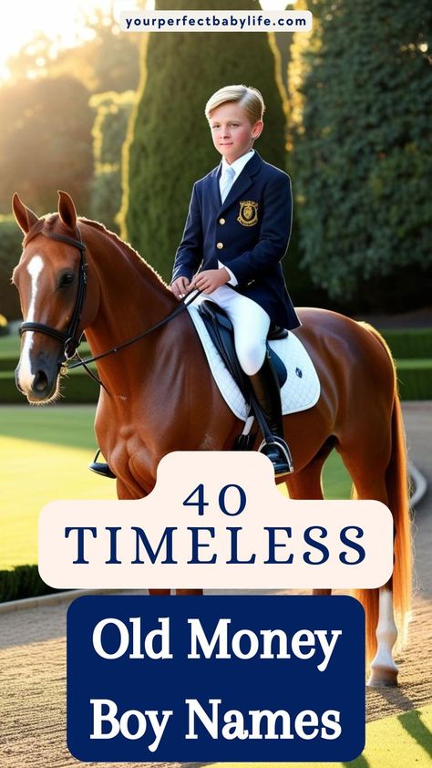 A private school boy riding a horse in a suit for an article about old money boy names Old Male Names, Old Fashioned Male Names, Old Money Names Boy, Old Money Baby Names, Old Money Boy Names, Classy Boy Names, Old English Boy Names, Old Money Names, Classic Baby Names