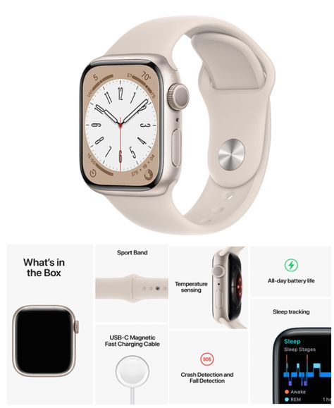 Apple Watch Series 8 Starlight, Apple Watch Series 8, Retina Display, Iphone Accessories, Apple Watch Series, Fitness Tracker, 8 Plus, Iphone 8, Apple Watch