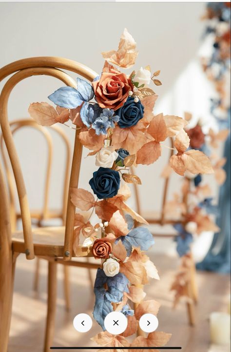 Blue Orange Yellow Wedding, Russet Orange And Denim Blue Wedding, Burnt Orange And Navy Blue Wedding, Navy Blue And Burnt Orange Wedding, Navy Blue And Terracotta Wedding, Terracotta Color Scheme, Avalanche Rose, Willow Tree Wedding, Pew Flowers