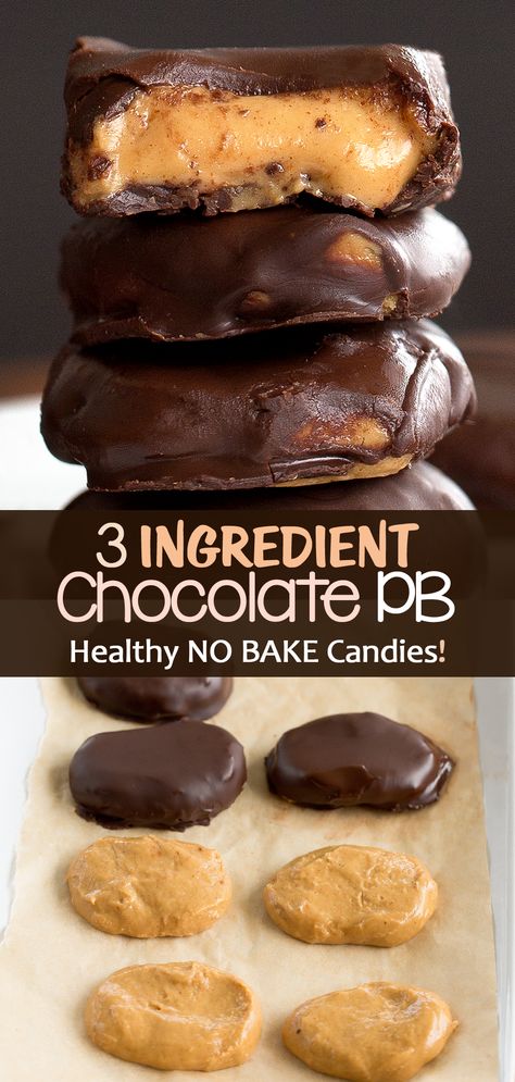 3 Ingredient Healthy No Bake Chocolate Peanut Butter Filled Candies Peanut Butter Treats Healthy, Chocolate Peanut Butter Balls Healthy, Chocolate Peanut Butter Healthy Dessert, Cocoa Powder Peanut Butter Recipes, Chocolate And Coconut Oil, Healthy Pb Fit Recipes, Healthy Chocolate Candy, Peanut Butter Chocolate Candy, Simple Peanut Butter Desserts