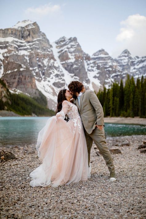 Canmore elopement photographers at Quarry Lake | Moraine Lake adventurous elopement inspiration in Canada | Willowby Watters wedding dress and Converse wedding shoes | Film & Forest adventure weddings | filmandforestphoto.com Henry Tieu, Banff Elopement, Photography Blogs, Banff Wedding, National Park Elopement, Hawaii Elopement, Forest Photos, Mount Rainier National Park, Elopement Photos