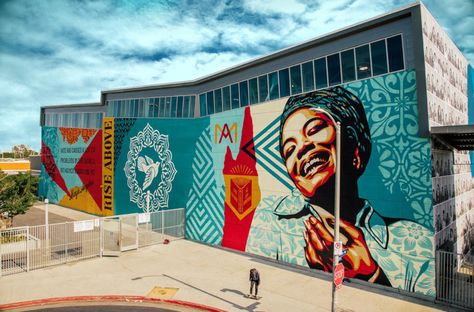 School Mural Ideas, Street Art Inspiration, Urban Sculpture, Mural Art Design, Los Angeles Street, Street Art Artists, School Murals, Street Mural, Shepard Fairey