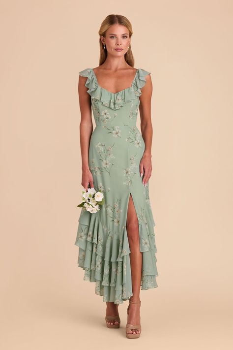 Ginny Sage Le Fleur Chiffon Bridesmaid Dress Sage Green Wedding Guest Dress, Ginny Dress, Printed Bridesmaid Dresses, Bridesmaid Dress Chiffon, Pastel Bridesmaid Dresses, Tea Length Bridesmaid Dresses, Shower Dress, Floral Bridesmaid Dresses, Sage Green Bridesmaid Dress