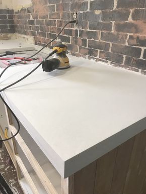 Faux Brick Tiles, White Concrete Countertop, Cement Countertop, Concrete Countertops Diy, Diy White Concrete Countertops, Concrete Countertop Forms, Cement Countertops, Cost Of Countertops, Concrete Countertops Kitchen Diy