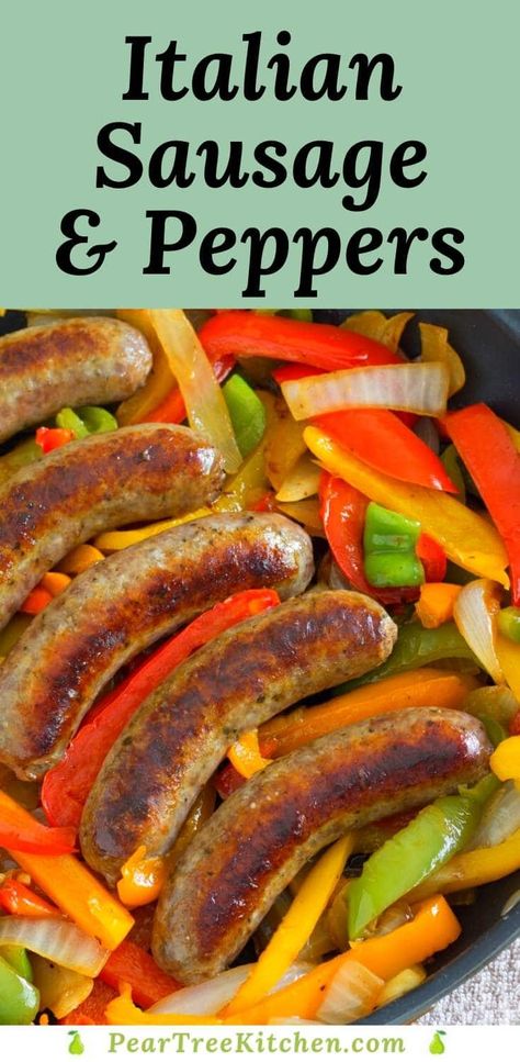 Quick and easy recipe for Italian Sausage and Peppers cooked on the stovetop. Use for sandwiches, appetizers, on top of pasta, or pair with polenta. #recipes #Italian #susage #stovetop Sausage And Peppers Stove Top, Sauteed Sausage And Peppers Onions, How To Cook Italian Sausage On Stove, Recipes Using Breakfast Sausage, Tuna Dinner Recipes, Italian Sausage Peppers And Onions, Sausage And Peppers Sandwich, Sandwiches Appetizers, Italian Sausage Peppers