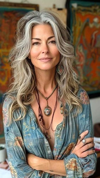 Silver Haired Beauties, Grey Hair Inspiration, Beautiful Gray Hair, Long Gray Hair, Boho Hippie Chic, Haircut For Older Women, Ageless Beauty, Aging Beautifully, Gray Hair