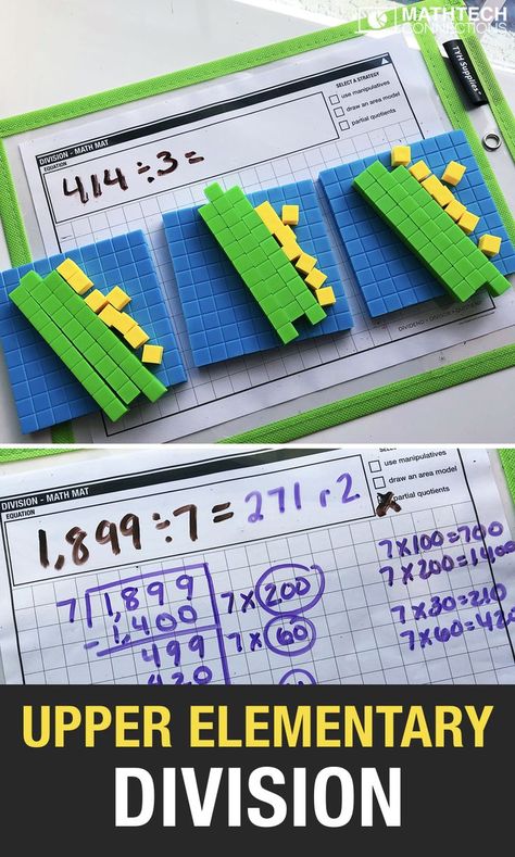 Division Activities for Small Group Lesson - Free Printable You may be tempted to skip this step, but it’s crucial for students to start at the concrete stage in order to develop conceptual understanding of division. View examples of how you can use base ten blocks to model division. Division With Manipulatives, Division Manipulatives, Long Division Activities, Division Math Games, Division Strategies, January Math, Math Sort, Division Activities, Repeated Addition