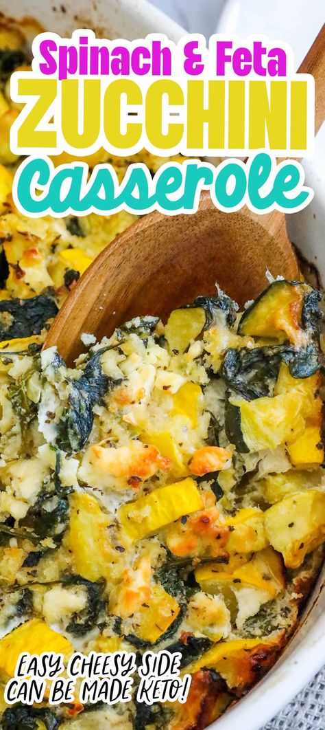 Spinach Zucchini Squash and Feta Casserole - side dishes #sidedishes Baked Zucchini Spinach Feta Casserole, Spinach And Squash Recipes, Spinach Squash Recipes, Zucchini Squash Spinach Recipes, Spinach And Feta Casserole, Zucchini Spinach Feta Casserole, Squash Potluck Dishes, Squash And Spinach Recipes, Zucchini Spinach Recipes