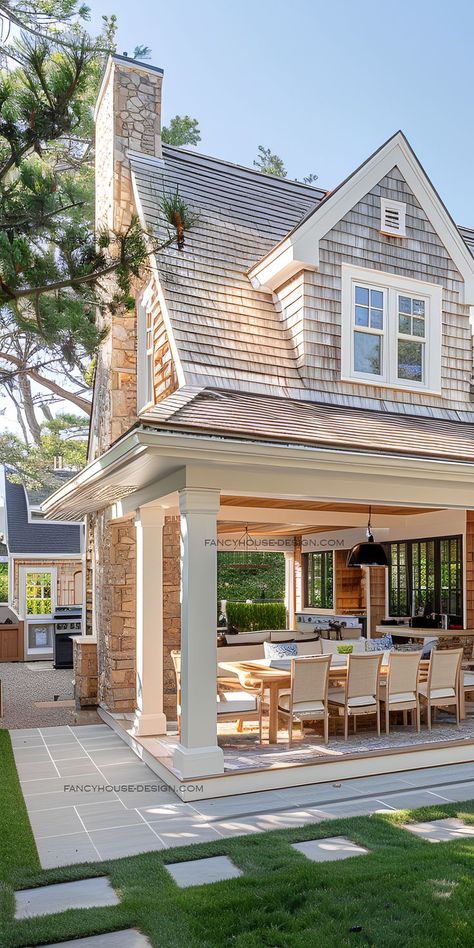 An updated house exterior featuring Cape Cod architectural elements and contemporary touches. Modern Cape Cod House Exterior, Modern Cape Cod House, Hamptons Exterior, Fancy House Design, Modern Cape Cod, Cape Cod Architecture, Cape Cod House Exterior, Exterior House Remodel, Cape Cod Style House