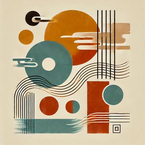 Elevate your space with this unique mid-century modern art print, blending abstract geometric shapes with the fluidity of calligraphy-inspired brushstrokes. This high-quality digital print features retro earth tones, including mustard yellow, terracotta, and teal, combined with flowing, organic brushstrokes that complement the minimalist composition. Without any word-like symbols, the brushstrokes are purely decorative, evoking the elegance of traditional Eastern art in a modern Western design. Perfect for contemporary living spaces, this artwork brings a balanced fusion of Eastern and Western aesthetics, making it an ideal choice for modern homes, offices, or creative spaces. Mid Century Modern Geometric Art, Organic Shape Composition, Organic Forms Art, Organic And Geometric Shapes, Abstract Shapes Design, Organic Shapes Art, Retro Earth, Mid Century Modern Art Print, Like Symbol