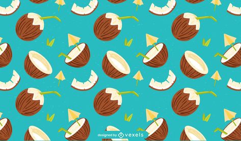 Coconut flat pattern design #AD , #flat, #pattern, #design, #Coconut Coconut Graphic Design, Coconut Illustration Design, Fruit References, Coconut Illustration, Coconut Pattern, Coconut Drinks, Flat Pattern, Rio Carnival, Island Theme