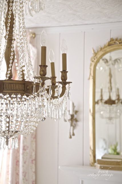 French, Country, Cottage & Shabby lifestyle design blog. Party, entertaining, outdoor living, elegant decorating & diy makeovers & inspirations. French Style Office, Courtney Allison, French Vintage Decor, French Country Bathroom, Mantel Mirrors, Crystal Chandelier Lighting, French Home, French Country Decor, Romantic Homes