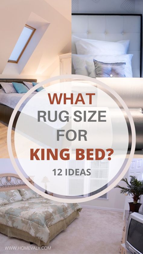 King Size Bed Rug Guide, Rug Placement Bedroom King Bed, Area Rug Under King Size Bed, Round Rug Under Bed, Bed Rug Ideas, Bedroom Rugs Under Bed King, Bedroom Rug Placement King, Rug Under King Size Bed, Rug Size King Bed