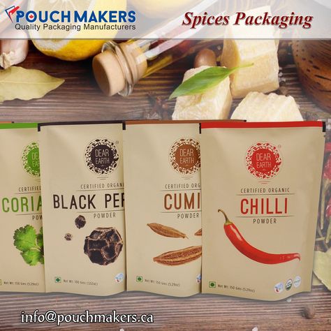 We provide metalized or aluminium foil laminated #SpicesPackagingBags that are able to preserve the freshness, taste and aroma of the spices for longer time. Spice Bags, Organic Food Packaging, Spice Image, Spice Packaging, Rice Packaging, Spices Packaging, Luxury Packaging Design, Seasoning And Spice, Spice Labels