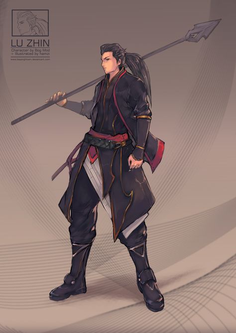 Commission : Lu Zhin by bayanghitam on DeviantArt Dnd Spear Fighter, Chinese Warrior, Dynasty Warriors, Handsome Man, Fantasy Warrior, Anime Drawings Tutorials, Fantasy Rpg, Fantasy Inspiration, Character Design References