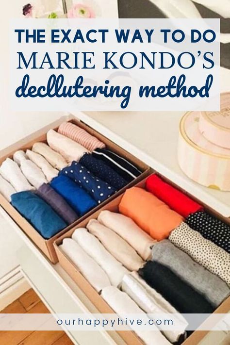 Are you looking for a high-level summary of the KonMari Method that’s included in Marie Kondo’s book? This post spells out the exact way to do Marie Kondo’s decluttering Method. #mariekondo #konmari #ourhappyhive Konmari Method Organizing, Marie Kondo Organizing, Konmari Folding, Decluttering Inspiration, Diy Organizer, Declutter Home, Konmari Method, Getting Rid Of Clutter, Pretty Fashion