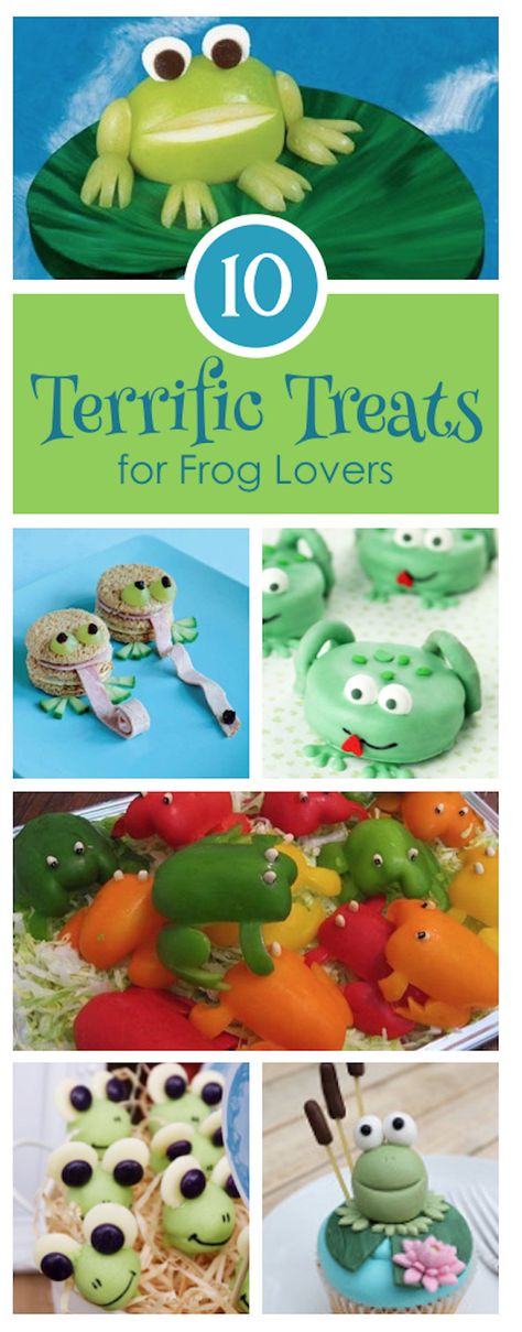 Frog Party Food Ideas, Pond Themed Snacks, Frog Food Art, Leap Year Food Ideas, Frog Snacks For Kids, Frog Sandwiches, Frog Party Food, Frog Snacks, Frog Sandwich