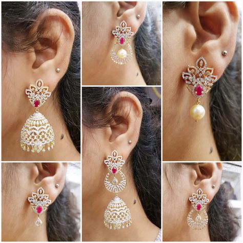 Diamond Earrings / Jhumkis / Bali - Diamond Jewelry Diamond Earrings / Jhumkis / Bali (ERDIAA41NK) at USD 5,890.43 Diamond Ear Rings, Diamond Earrings Indian, Diamond Jhumkas, Diamond Jewellery Designs, Winter Bridal Jewelry, Simple Bridal Jewelry, Indian Diamond Jewellery, Ear Tops, Jewellery South Indian