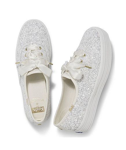 Keds Kate Spade Sneakers | These stylish and cozy wedding sneakers will carry you through your big day. Kate Spade Wedding Shoes, Keds Kate Spade, Kate Spade Sneakers, Kate Spade Wedding, Cozy Wedding, Kate Spade Keds, New York Logo, Wedding Sneakers, Glitter Canvas