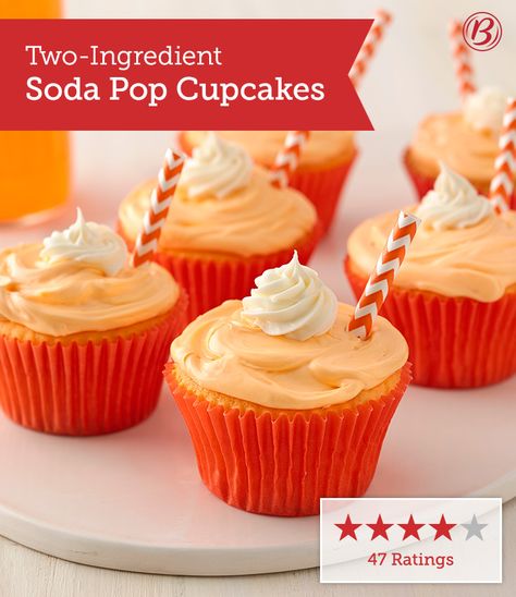 It doesn’t get any easier than these two-ingredient cupcakes! All you need is a box of Betty's white cake mix and a carbonated beverage of your choice. Betty members love using orange, grape, strawberry and lemon-lime sodas in this recipe. Soda Pop Cupcakes, National Cupcake Day, Vbs Snacks, Lazy Cake, Berry Cupcakes, Delicious Cupcakes Recipes, Soda Cake, Allergy Recipes, Betty Crocker Cake