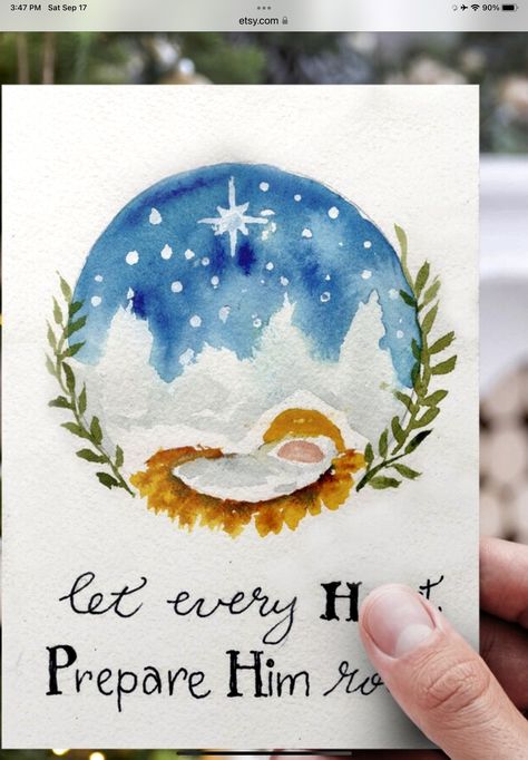 Prepare Him Room, Nativity Christmas Cards, Nativity Painting, Christian Christmas Cards, Painted Christmas Cards, Religious Christmas Cards, Sweet Message, Christmas Card Art, Homemade Christmas Cards