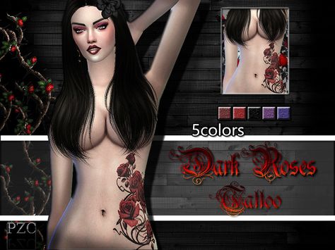 The perfect tattoo for gothic/dark sims.  Found in TSR Category 'Sims 4 Female Tattoos' Sims4 Vampire, Sims 4 Cc Goth, Dark Roses Tattoo, Dark Roses, Pink Rose Tattoos, Sims 4 Tattoos, Goth Tattoo, Sims 4 Cc Shoes, Female Vampire