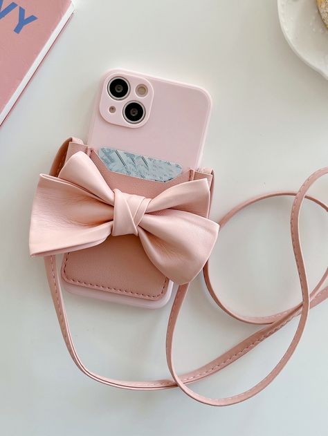 Pink    TPU Plain Phone Cases Embellished   Phone/Pad Accessories Plain Phone Cases, Iphone Purse, Embroidered Hair Bows, Iphone Aesthetic, Diy Phone, Diy Phone Case, Wallet Phone Case, Dream Room, Phone Ring