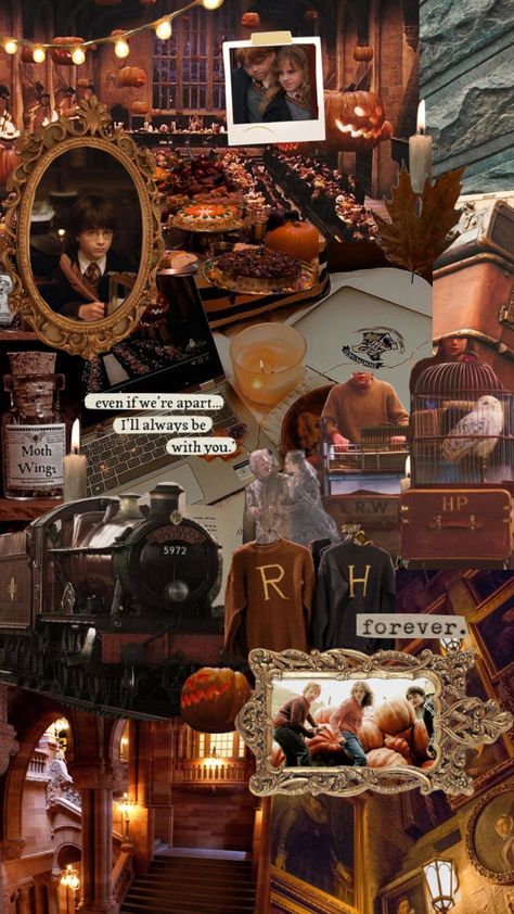 Harry Potter Autumn Aesthetic Wallpaper, Hogwarts Fall Aesthetic Wallpaper, Autumn Wallpaper Harry Potter, Fall Wallpaper Harry Potter, Griffendor Aesthetic Vibe, Halloween Hogwarts Wallpaper, Fall Posters Autumn, Harry Potter Fall Aesthetic Wallpaper, Hogwarts Halloween Wallpaper